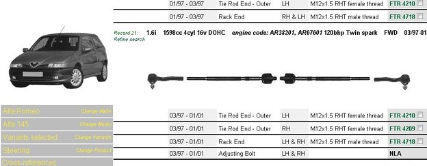 rack end tie rod end for 1.6 16v
