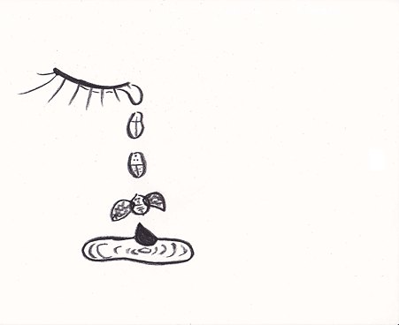 涙がテントウ虫になって飛んでゆく イラスト